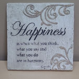 Happiness Inspirational Plaque 7"×7" Made In Canada EUC